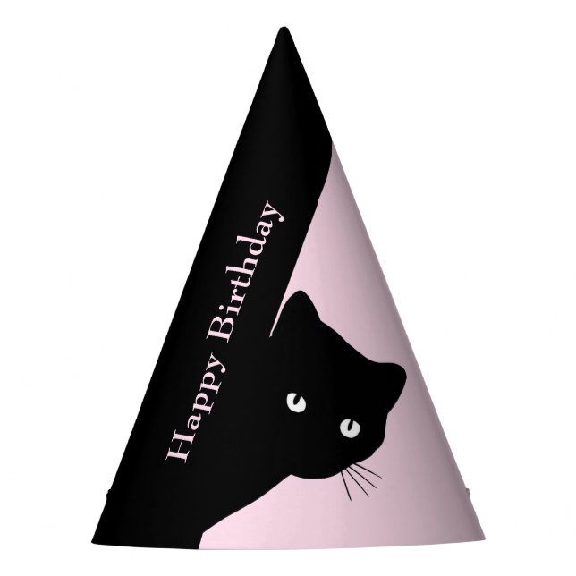 Gato negro astuto sombrero de fiesta rosa (Anverso)