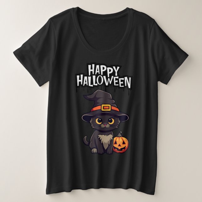 Gato negro asustado con calabaza Jack O Lantern (Anverso del diseño)