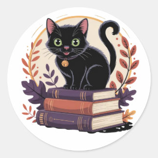 Gato negro Bookish - Pegatina infantil