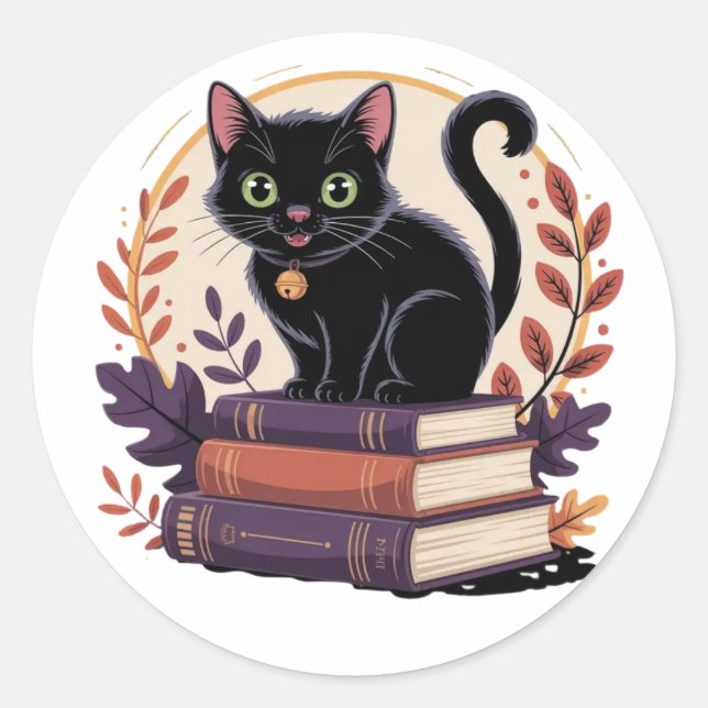 Gato negro Bookish - Pegatina infantil (Anverso)
