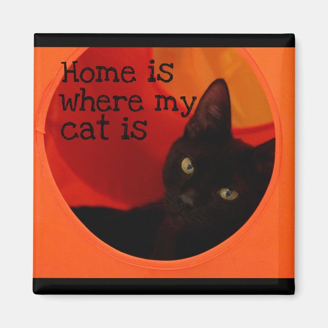 Gato negro brillante con imán refrigerador de ojos (Frente)