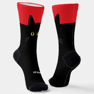 Gato negro calcetines con nombre personalizado - r