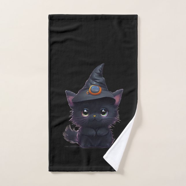 Gato negro chiflado de Halloween (Toalla de mano)