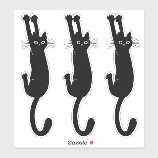 Gato negro colgando | Funny Kitty Vinyl Pegatinas (Hoja)