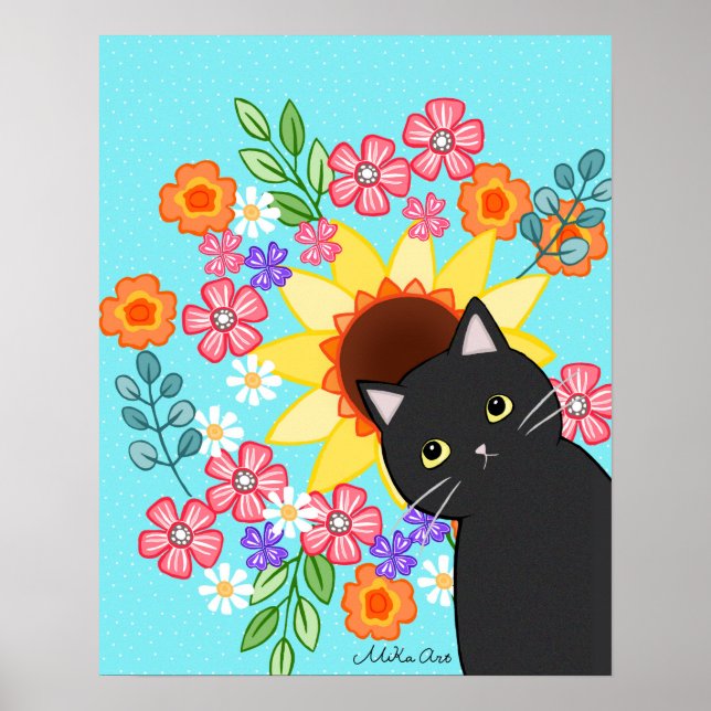 Gato negro con arte de gato brillante y brillante (Frente)