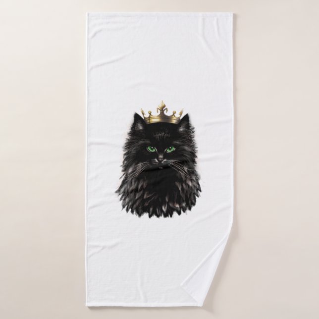 Gato negro con arte digital de la corona (Toalla de baño)