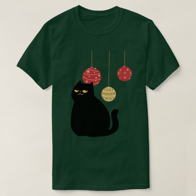 Gato negro con camiseta de adornos navideños (Diseño del anverso)