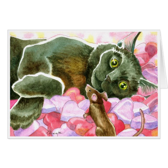 Gato negro con corazones de San Valentín (Anverso (Horizontal))