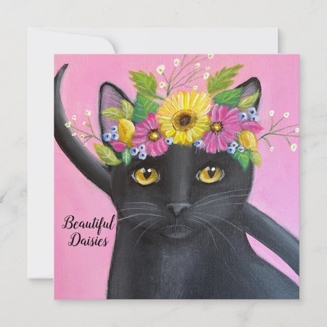 Gato negro con corona flor (Anverso)