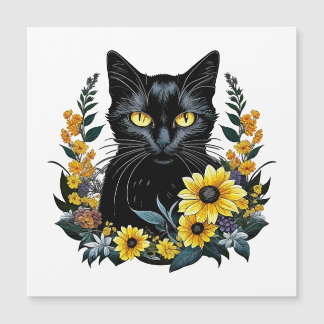 gato negro con flores (Anverso)