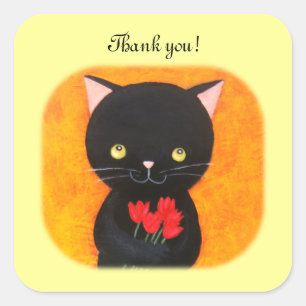 Gato negro con flores gracias a los Pegatinas favo