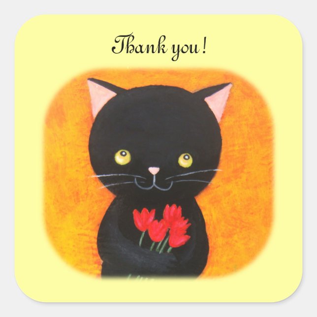 Gato negro con flores gracias a los Pegatinas favo (Anverso)