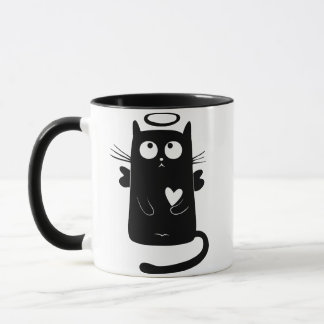 Gato negro con la taza del halo
