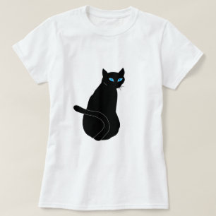 Gato negro con Mascotas de camisetas de ojos azule