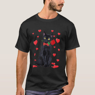 Gato negro con Rosa Valentine Camisa San Valentín