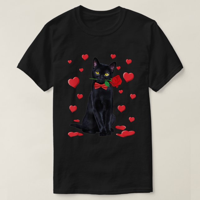 Gato negro con Rosa Valentine Camisa San Valentín (Diseño del anverso)