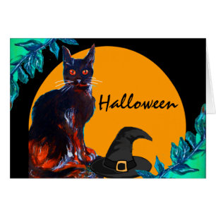 GATO NEGRO CON SOMBRERO DE BRUJA, FIESTA DE HALLOW
