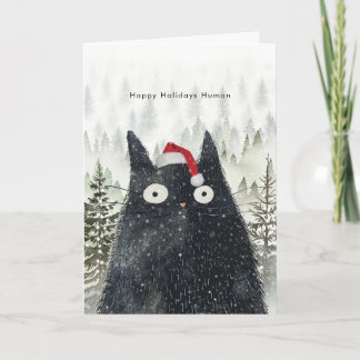 gato negro con sombrero de santa divertida tarjeta