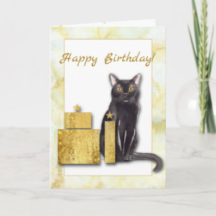 Gato negro con tarjeta de cumpleaños del gato