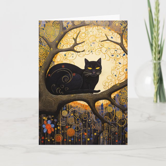 Gato negro con tarjeta de natación dorada (Anverso)