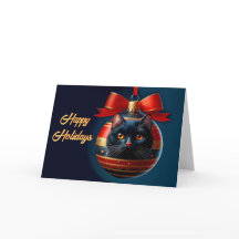 Gato negro con tarjeta de Navidades de ornamentos