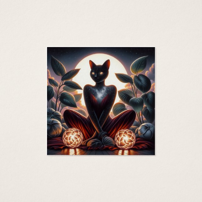 Gato negro cósmico con ojos brillantes, digital su (Anverso)