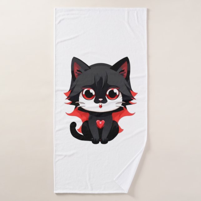 Gato negro de color rojo (Toalla de baño)