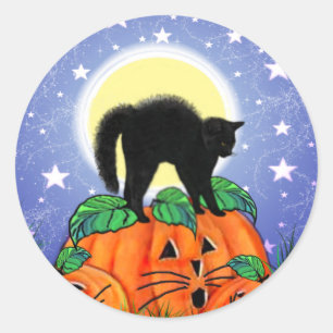 Gato negro de Halloween con Pegatinas de calabazas