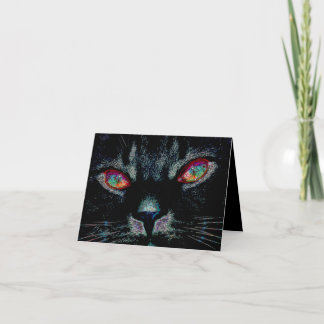 Gato negro de Halloween con tarjeta de ojos de fue