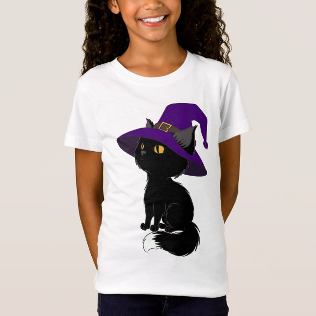 Gato negro de Halloween en camiseta del chica gorr (Anverso)