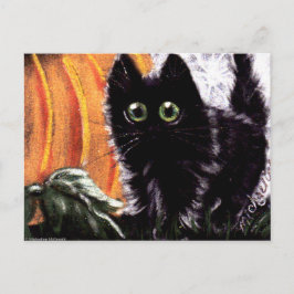 Gato negro de Halloween que hace una postal para u