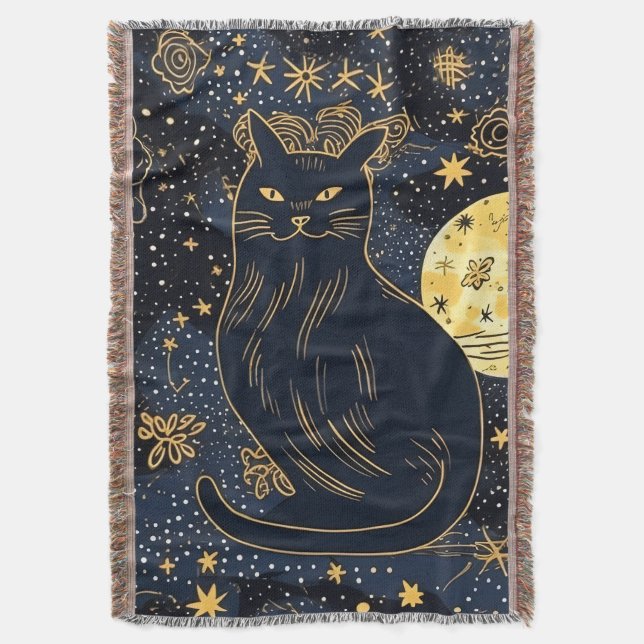 Gato negro de la manta de los cielos estrellados (Frente vertical)