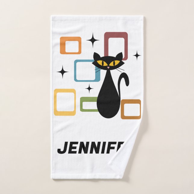 Gato negro de Mid Century (Toalla de mano)