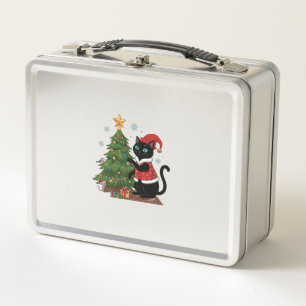 Gato Negro de Navidad Sombrero de Santa Claus Árbo