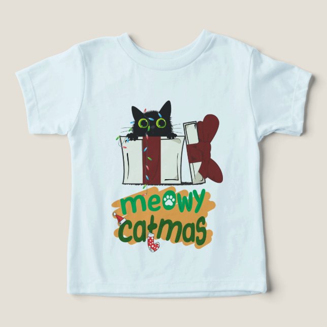 Gato negro de Santa Claus enredado en luces de árb (Diseño delantero )