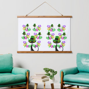 Gato negro de tapiz de pared de madera tapada