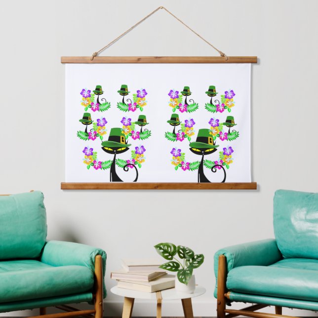 Gato negro de tapiz de pared de madera tapada (Sala de estar)