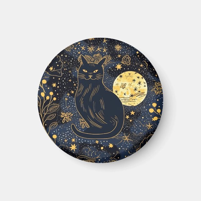 Gato negro del imán de los cielos estrellados (Frente)