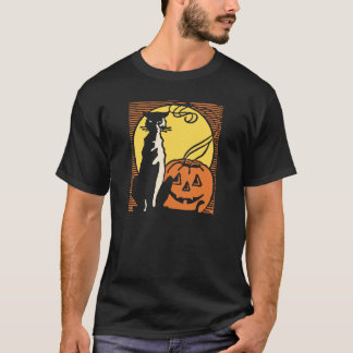 Gato negro del vintage y camisa de Jack O'Lantern