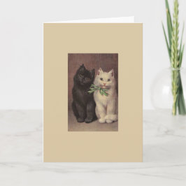 Gato negro del vintage y tarjeta de nota blanca de