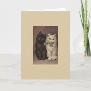 Gato negro del vintage y tarjeta de nota blanca de