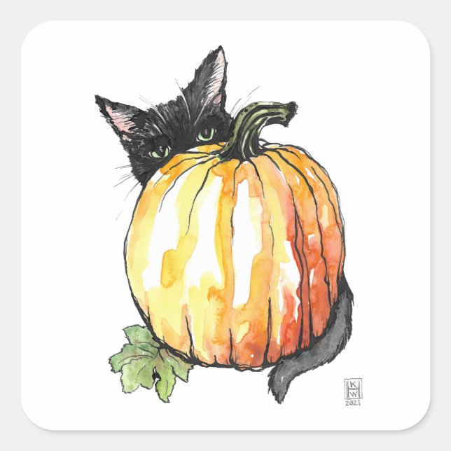 Gato negro detrás de la hoja de Pegatina de la pla (Anverso)