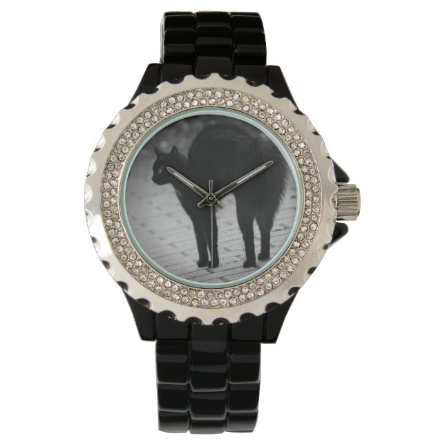 Gato negro Diamante de imitación mujeres reloj de  (Anverso)