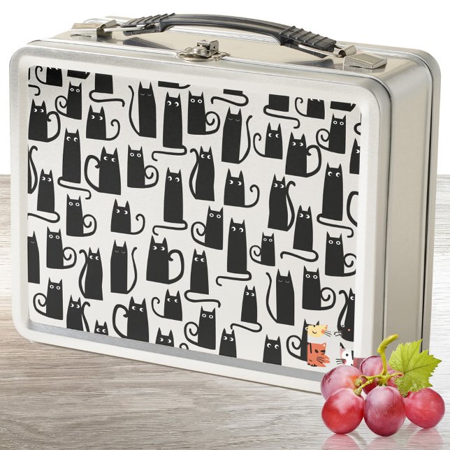 Gato negro divertido (Fun black kitty cat pattern metal lunch box)