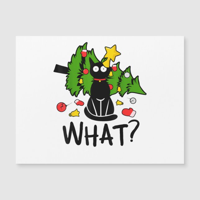 Gato negro divertido árbol de Navidad alegre Santa (Anverso)