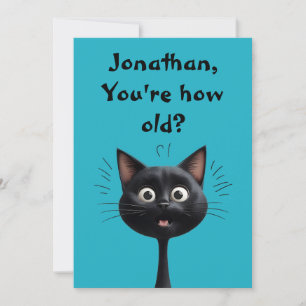 Gato negro divertido sorprendido Qué edad azul