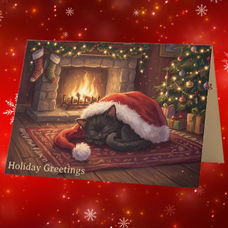 Gato negro dormido Santa gatito Navidad Doble