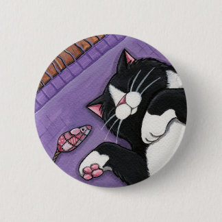 Gato negro el dormir y ratón del juguete - botón