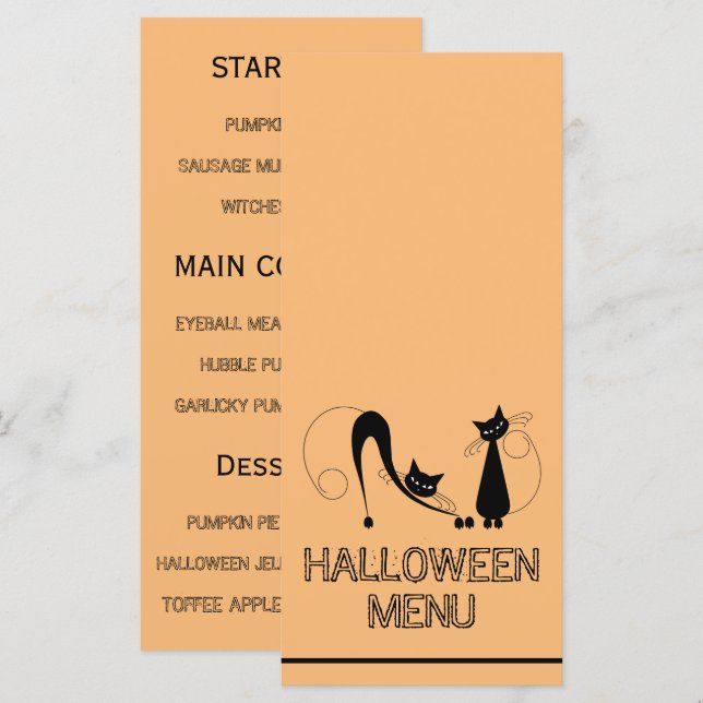 Gato negro elegante, menú de Halloween (Anverso / Reverso)
