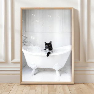 Gato Negro en Bañera Impresión, Decoración de Baño